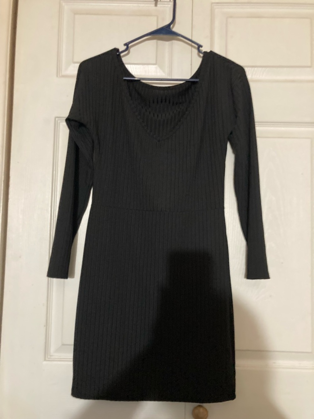 Ribbed Long-Sleeve Black Knit Dress L